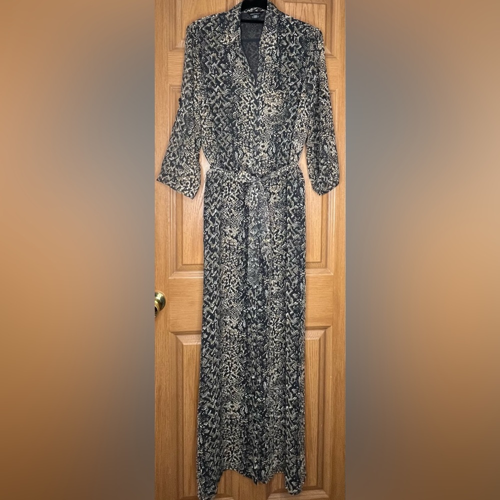 Chic Black and Tan Patterned Sheer Maxi Dress